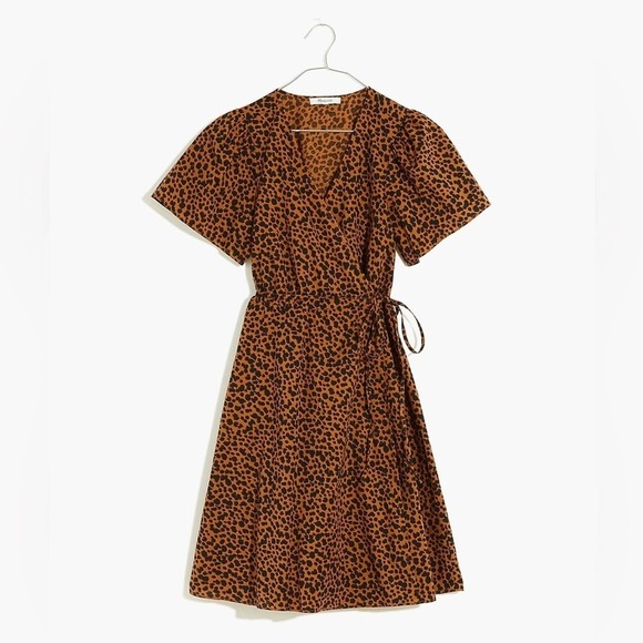Madewell Flutter-Sleeve Wrap Mini Dress in Painted Leopard Size XS - Picture 4 of 10